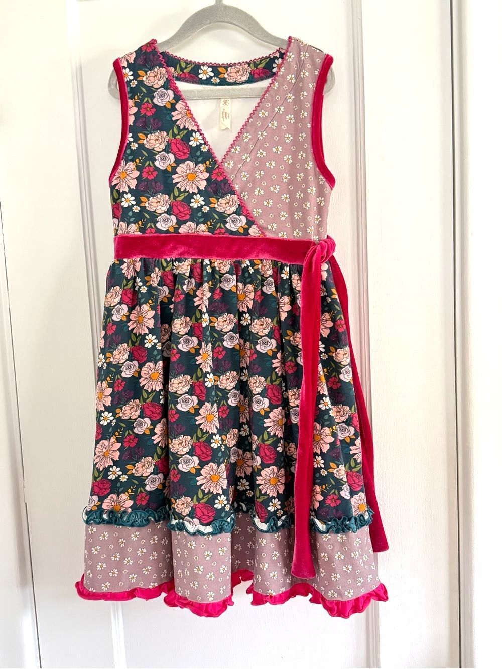 Matilda Jane Floral Wrap-Style Dress with Pink Velvet Sash Size 10y
